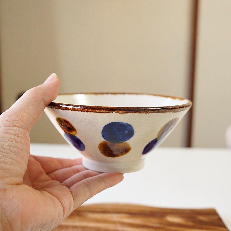 やちむん 茶碗 4.5寸 食器 皿 中城窯 点打 飴ブルー 水玉 お茶碗 ご飯