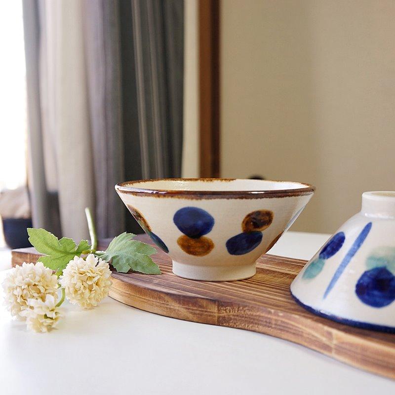 やちむん 茶碗 4.5寸 食器 皿 中城窯 点打 飴ブルー 水玉 お茶碗 ご飯