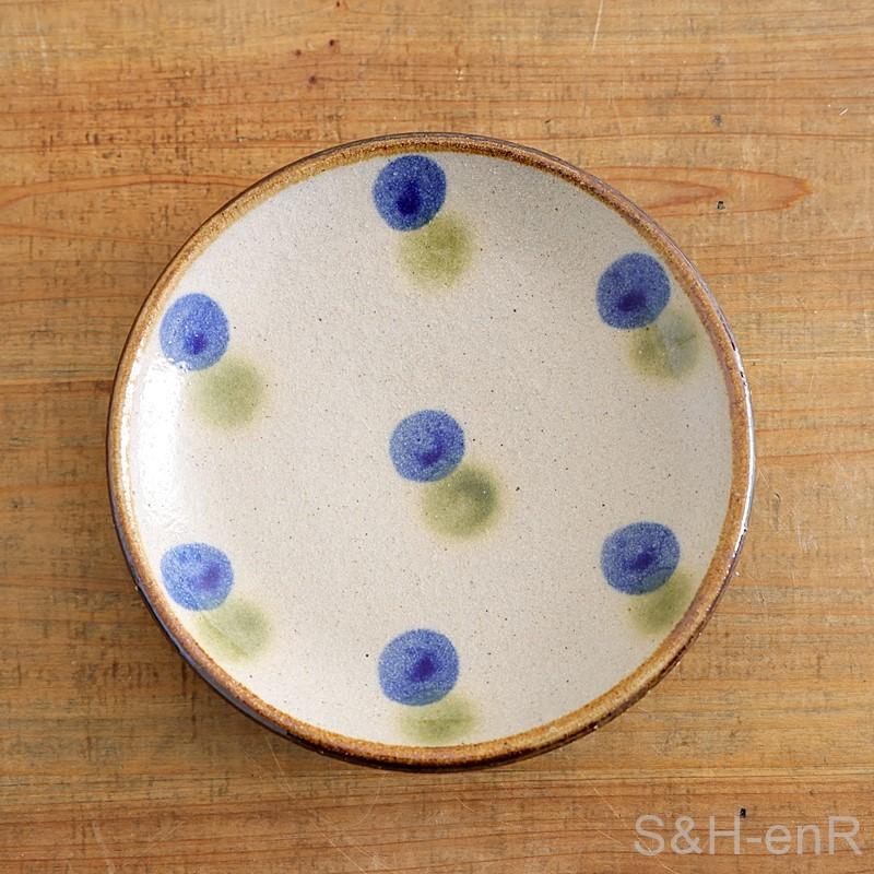 やちむん 5寸皿 取皿 陶芸こまがた 点打ち コバルト×オーグスヤ