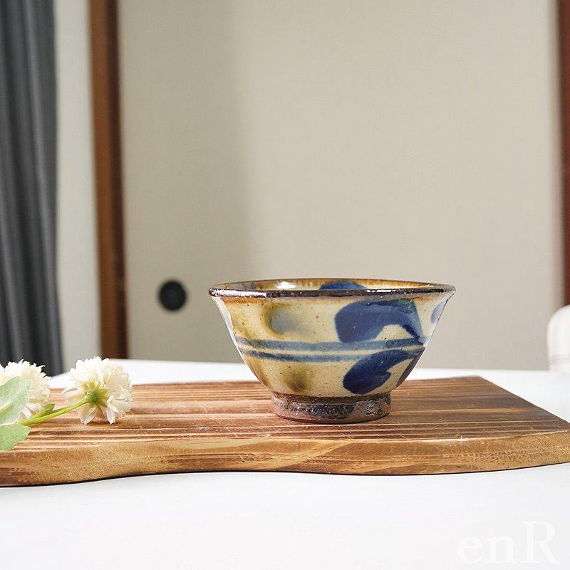 やちむん 反茶碗 4寸マカイ 陶芸こまがた デイゴ柄 コバルト お茶わん