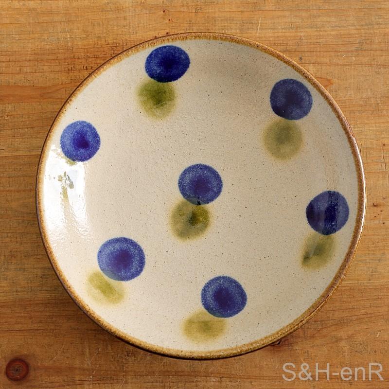 やちむん 7寸皿 大皿 陶芸こまがた 点打ち コバルト×オーグスヤ