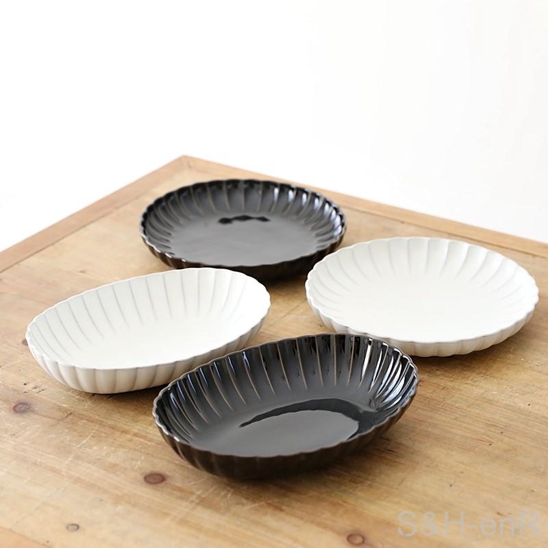 瀬戸焼 楕円皿 菊紋 白 陶器 お皿 菊皿 カレー皿 パスタ皿 かわいい