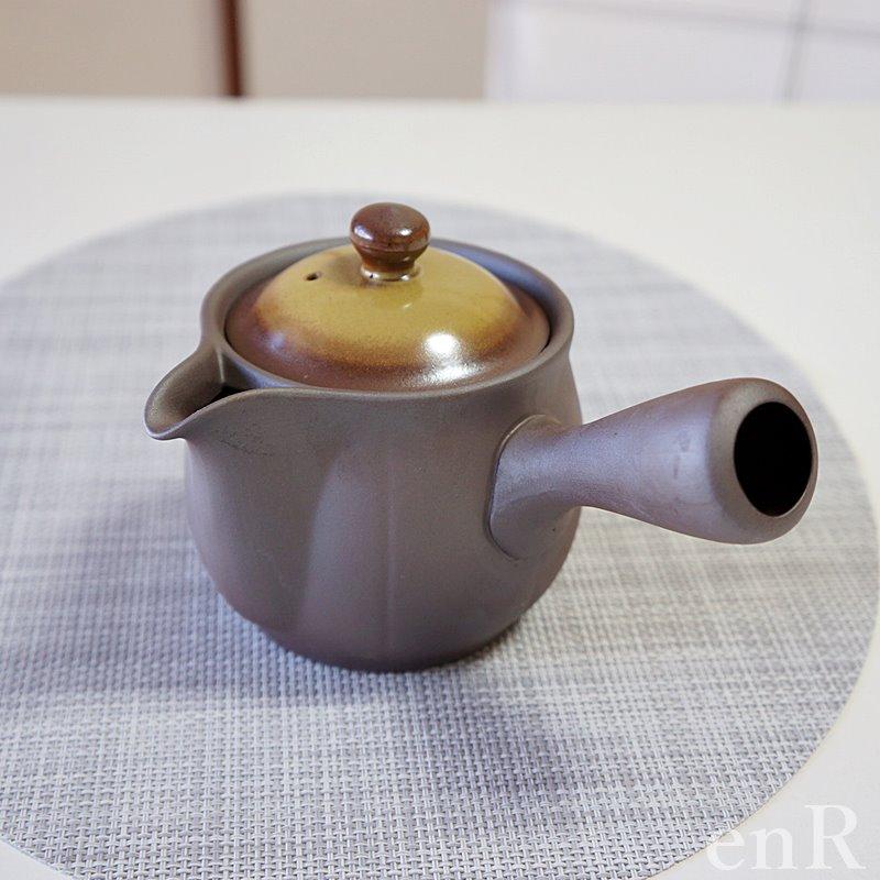 萬古焼 急須 未来形 2号 平網 黄 おしゃれ 日本製 ティーポット 茶器