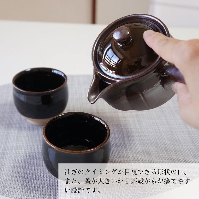 萬古焼き手捏ね急須焦茶色と白色の2色セット 小容量出品　茶器茶具 萬古焼 急須 未来形 2号 平網 アメ おしゃれ 日本製 ティーポット 茶器