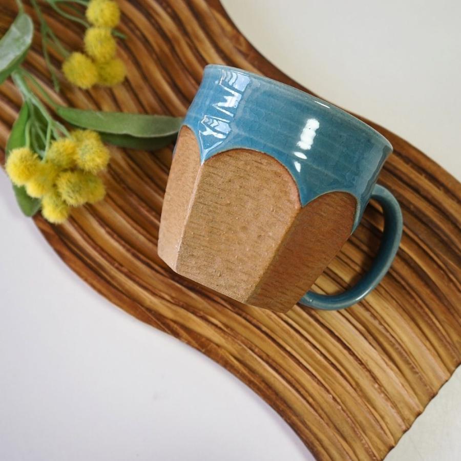 有田焼 マグカップ 六角マグ ガラス釉 青 コーヒーカップ マグ 青色