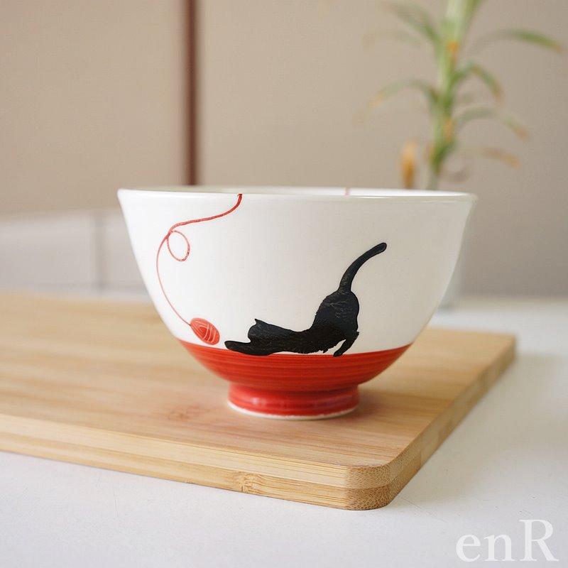 アウトレット 訳アリ 波佐見焼 茶碗 毛糸ネコ 赤 青 お茶碗 ご飯茶碗