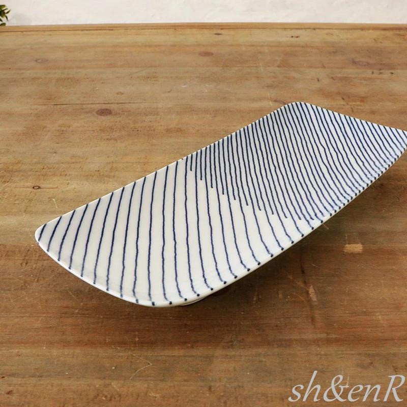 白山陶器 重ね縞 長焼皿 25.5×11.5cm 白磁 森正洋 波佐見焼 食器 長角