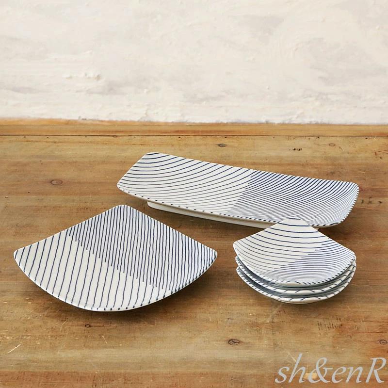 白山陶器 重ね縞 長焼皿 25.5×11.5cm 白磁 森正洋 波佐見焼 食器 長角