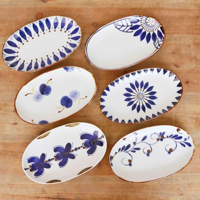 波佐見焼 長皿 翔芳窯 藍の器 楕円プレートL 焼皿 食器 手描き 北欧柄