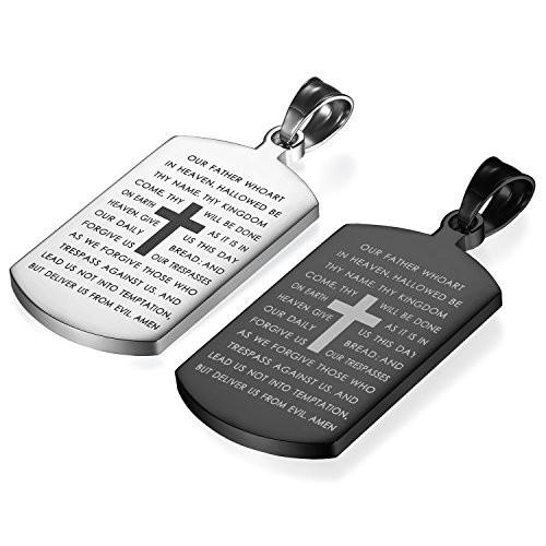 Flongo ネックレス ドッグタグ ペンダント メンズ レディース 男女兼用 十字架 聖書 刻印 パンク系 ロック ステンレス製 プレゼン F7dmaptd9t ファッション Ibaru Es