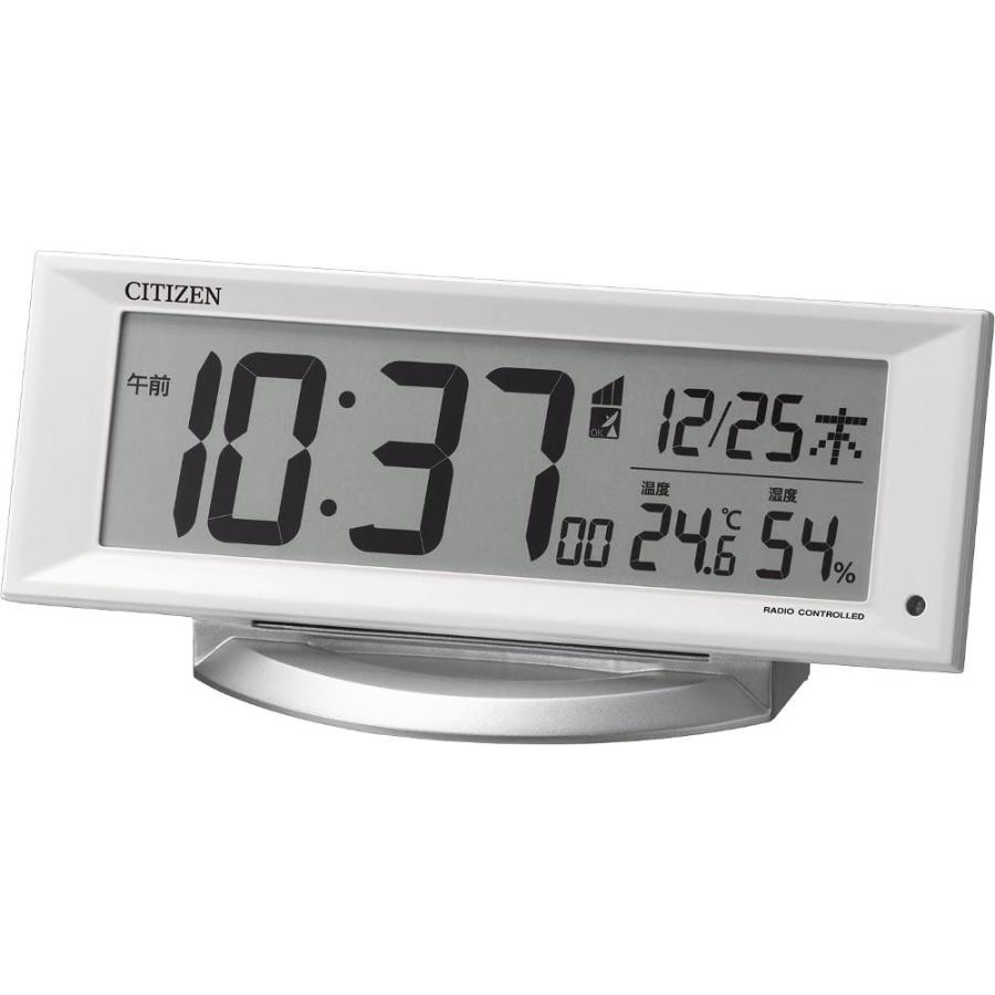 リズム時計工業 置き時計 白 8.8x20.9x6.5cm 目覚まし時計 電波 デジタル ライト 温度 湿度 カレンダー 8RZ202-00