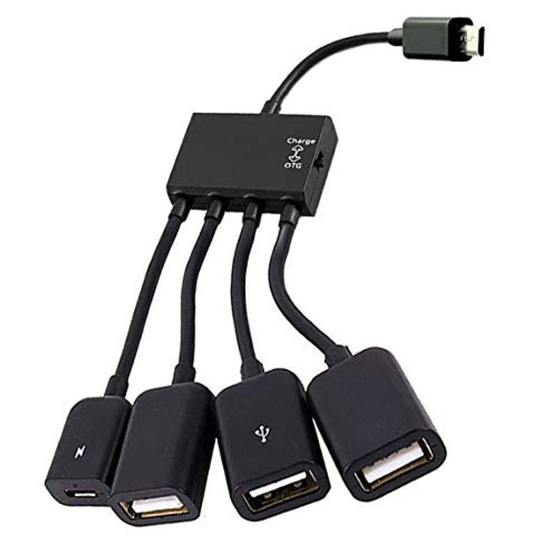 充電 しながら USB 機器 データ 通信 可能 microUSB 接続 OTG ハブ ケーブル USB 3ポート MicroUSB 1ポー