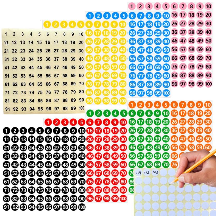 Oiwells 番号シール 数字 ナンバー 丸シール 防水 白文字 (40, 8色