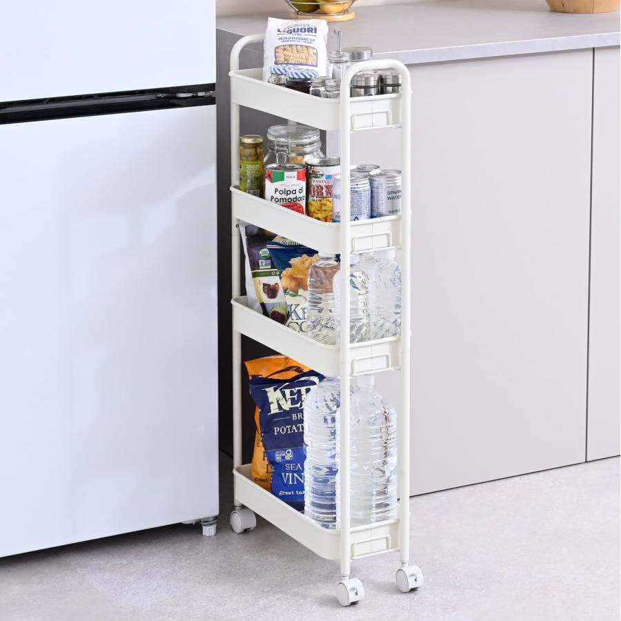 山善(YAMAZEN) キッチンワゴン キャスター付き 4段 スリム キッチン