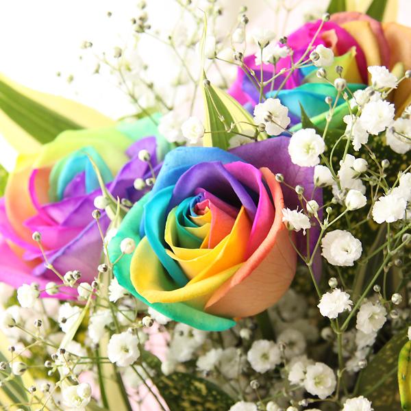レインボーローズ ブーケ風花束レインボーローズ5本 ブーケ風 花束 薔薇 バラ プレゼント ギフト ラメ Bq Rose 007 花雅 通販 Yahoo ショッピング