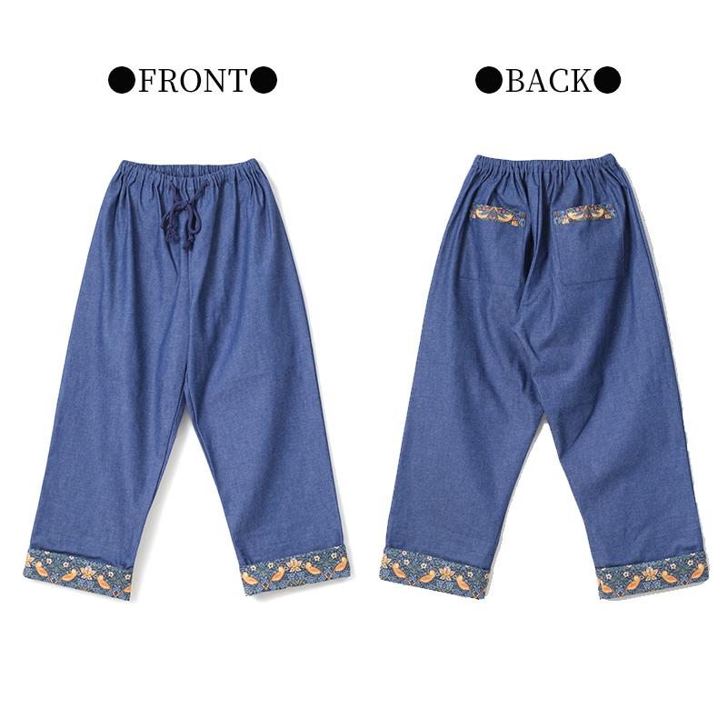 ANDREA&Co. ウィリアムモリスデニム ブルー レア品 ロールアップ デニム ゆったり パンツ ウイリアムモリス ボトムス