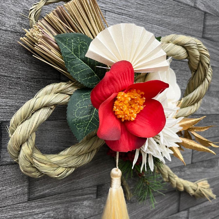 しめ縄リース赤椿白マム扇水引