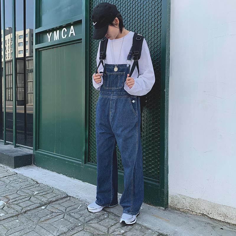 デニムオーバーオール メンズ サロペット ゆとり 無地 ワークパンツ