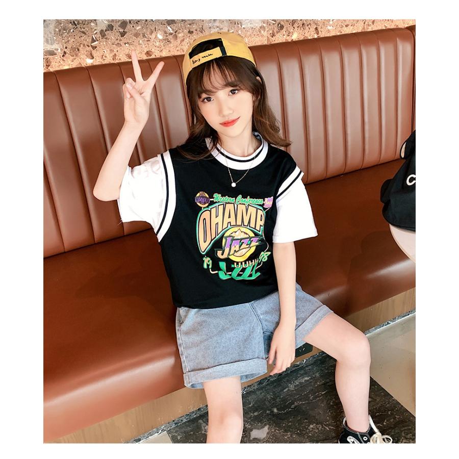 子供服 セットアップ 女の子 半袖 夏 2点セット Tシャツ デニムパンツ ショートパンツ 韓国子供服 キッズ 可愛い 小学生 通学着 新品 120  130 140 150 160 :ctzh33:花の海ストア - 通販 - Yahoo!ショッピング