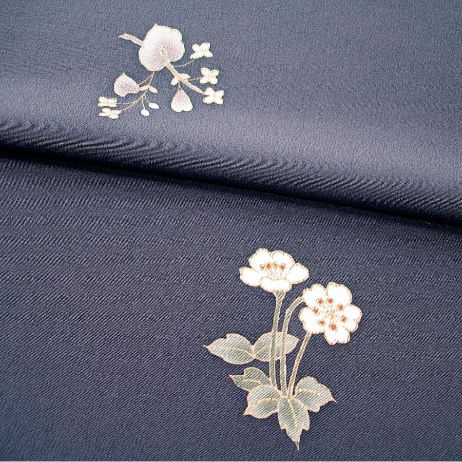 染着尺 附下小紋 茶花散らし 紺ねず 手描友禅 正絹 : 華織苑 - 通販 