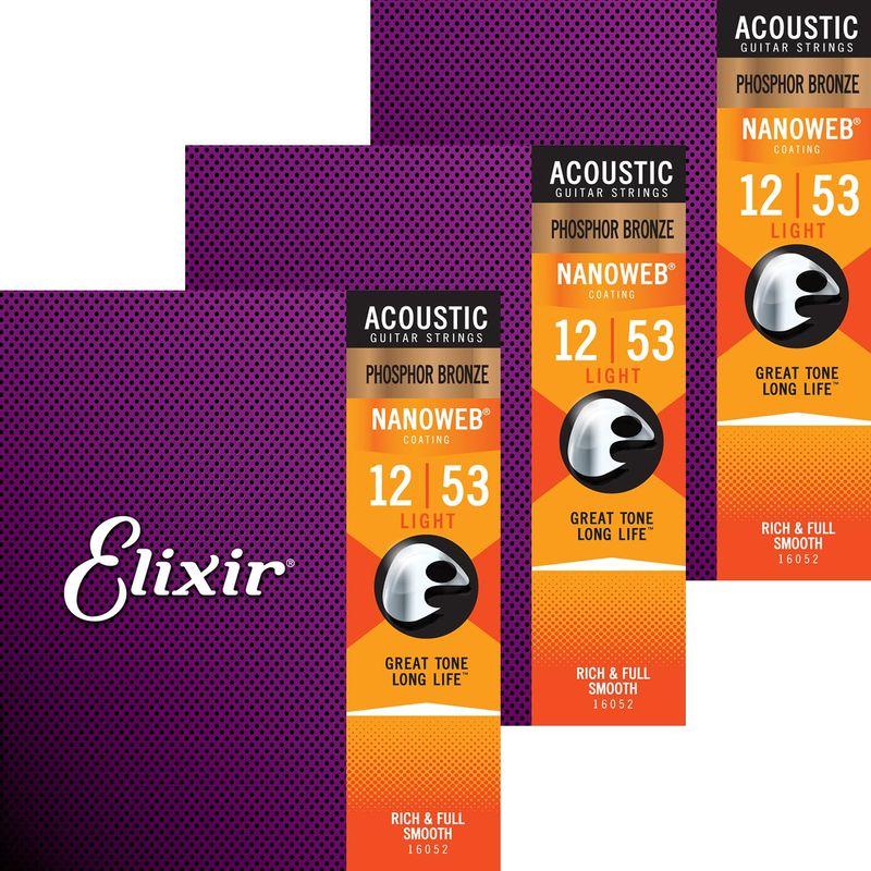 Elixir エリクサー アコースティックギター弦 NANOWEB フォスファーブロンズ Light .012.053 16052 3個