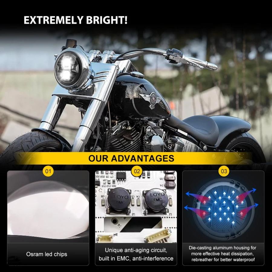 並行輸入品】 汎用 バイク 7 インチ LED ヘッドライト ハーレー