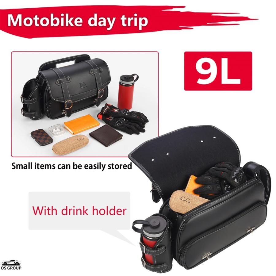 自転車用サドルバッグ 9L ブラック➕サポート（レブル） 並行輸入品 バイク サドルバッグ 9L 防水 サイド サドル バッグ ホンダ