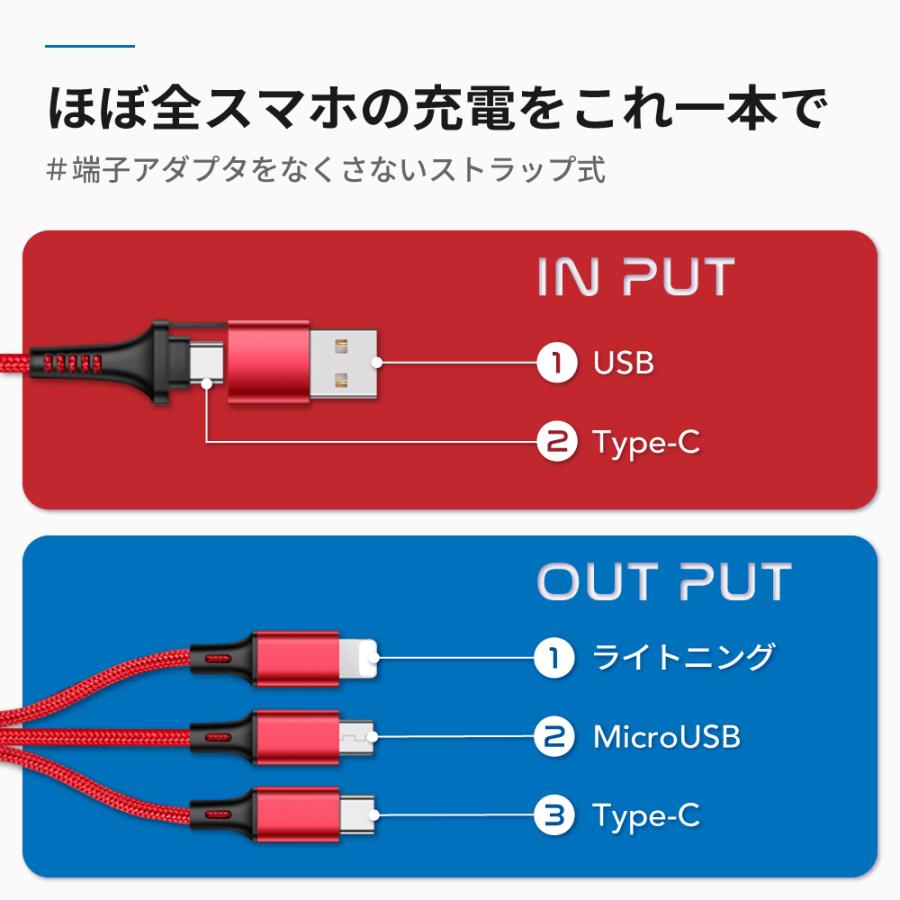 充電ケーブル iPhone 3in1 1.2m 同時充電 複数入力端子 3台 断線し