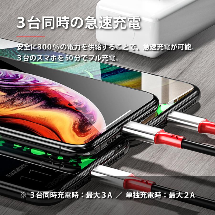 iPhone 充電ケーブル 3in1 2m 急速充電 スプリングタイプ Android