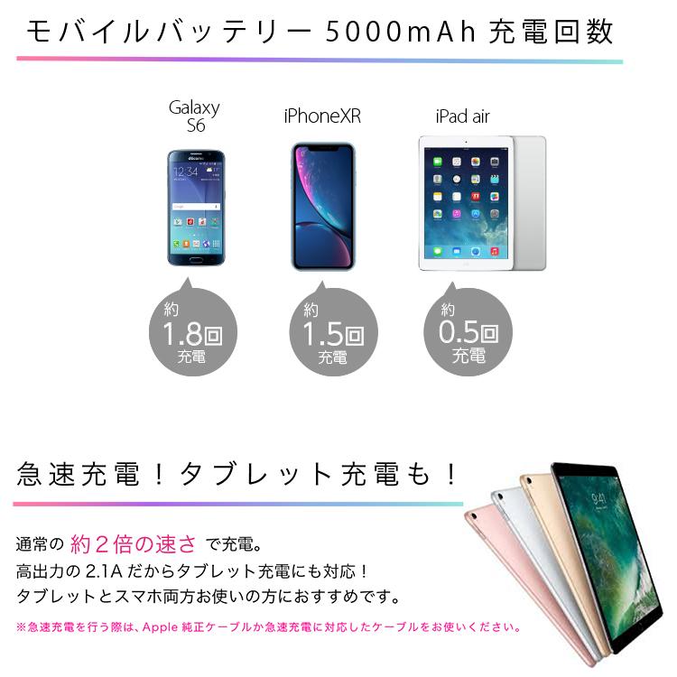 モバイルバッテリー iPhone 5000mAh 大容量 小型 軽量 コンパクト iPhone 薄型 急速充電 高品質 2A PSE認証済 2台同時 充電 携帯充電器 Android | HanaRo | 06