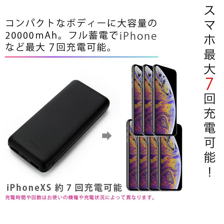 モバイルバッテリー 20000mAh 軽量 コンパクト 2台同時充電 iPhone 薄型 薄型 大容量 小型 急速充電 高品質 PSE認証済 充電 携帯充電器 iPad Android iPhone13 | HanaRo | 02
