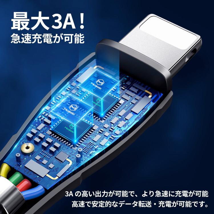 3in1 iPhone 充電ケーブル 1.2m 急速充電 ケーブル データ転送 Lightning Micro USB Type-C アルミ コネクタ ナイロン編み 充電ケーブル L字型｜hanaro｜07