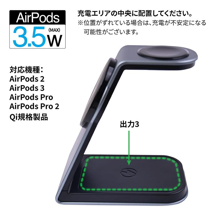 ワイヤレス充電器 3in1 MagSafe対応 Qi 対応 急速充電器 置くだけ充電 ワイヤレス マグセーフ 置き型充電器 USB充電 iphone15 apple watch airpods pro android | HanaRo | 08