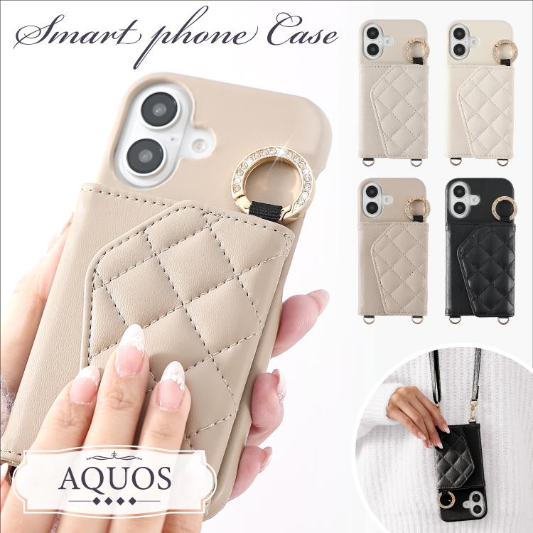 AQUOS wish4 ケース AQUOS sense9 ケース 背面 ポケット 着脱可能 ストラップ付き アクオス wish4 センス9 スマホケース カバー ショルダー スマホショルダー | HanaRo