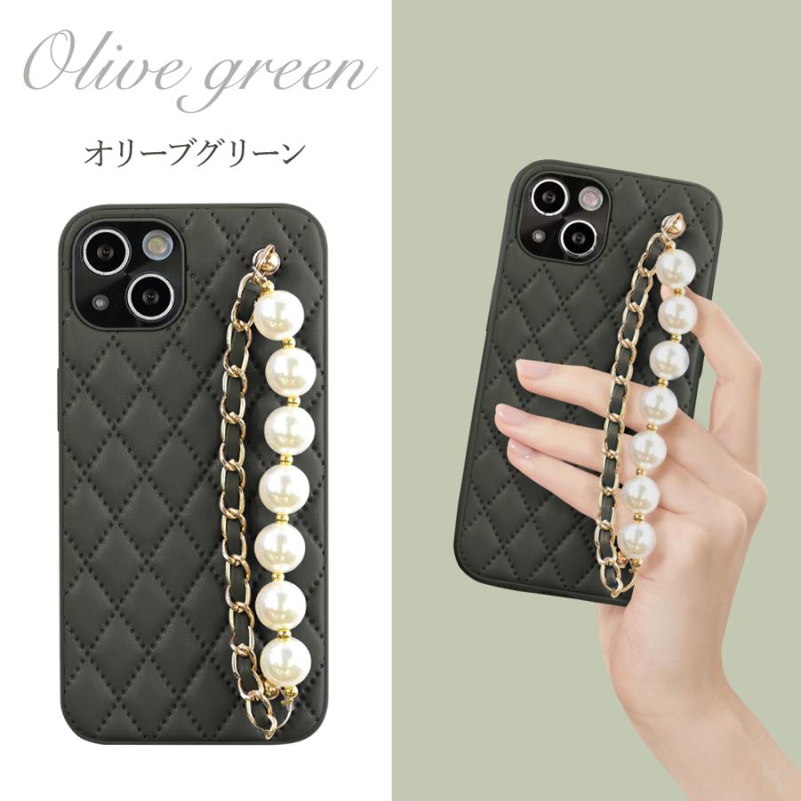 HanaRo iPhone13Pro ケース スマホケース カバー キルティング パール