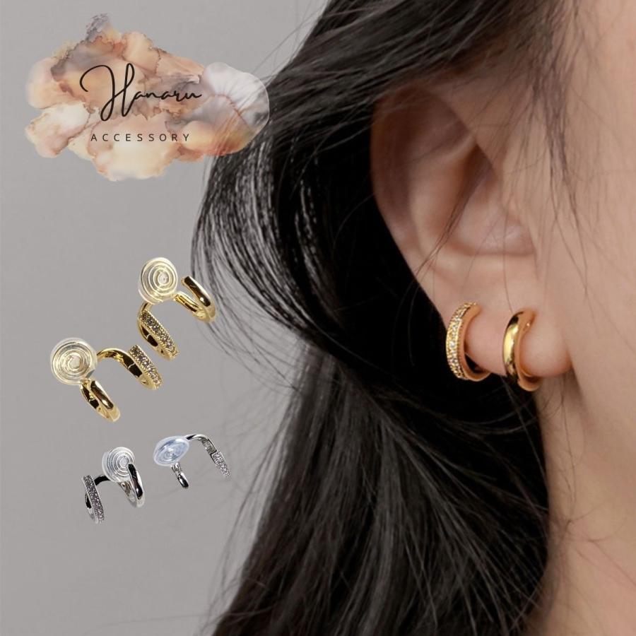 2連 フープ イヤリング ピアス見え 14K 痛くないイヤリング シンプル 
