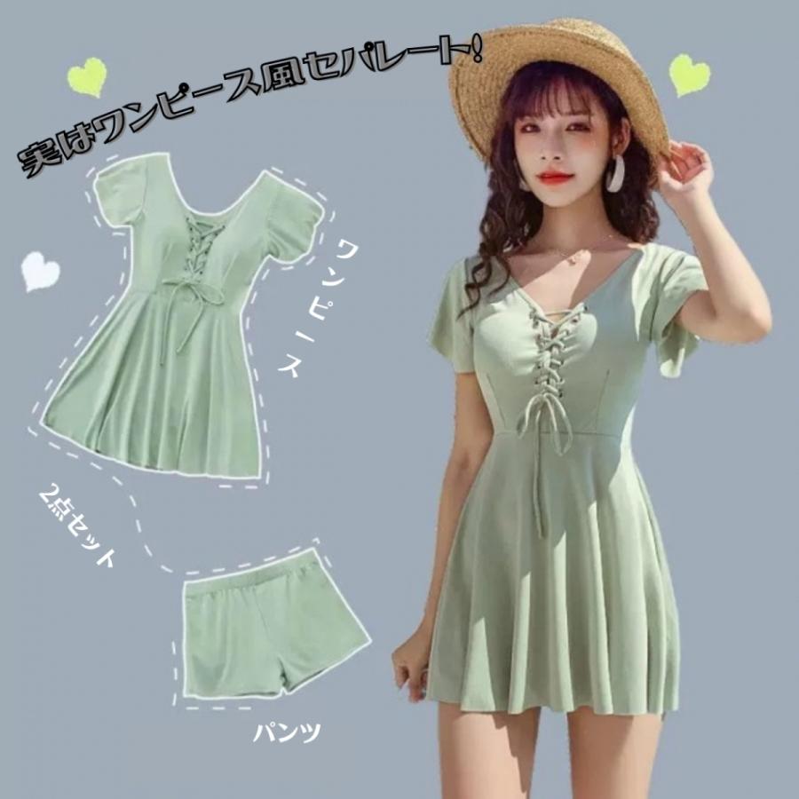 非売品 韓国 水着 2点セット ワンピース ツーピース セパレート 体型カバー かわいい スイムウェア レディース ママ水着 ノンワイヤー 国内配送 Aynaelda Com