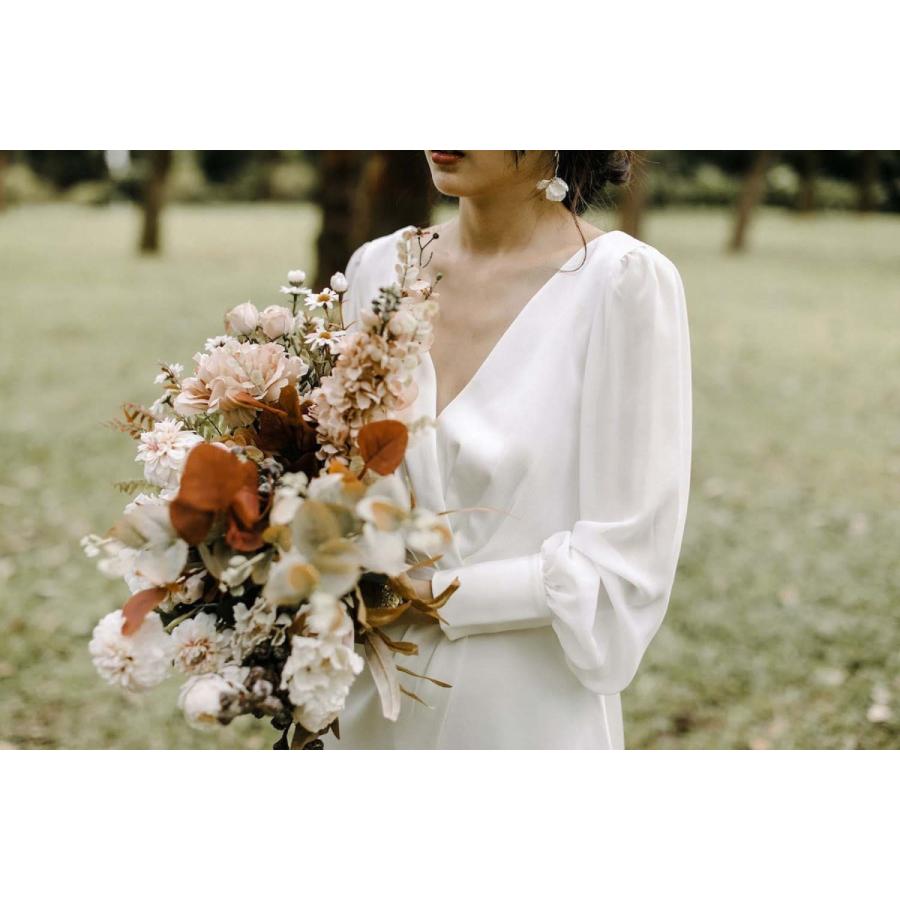 ウエディングドレス 購入 袖あり 白 二次会 安い エンパイア 花嫁