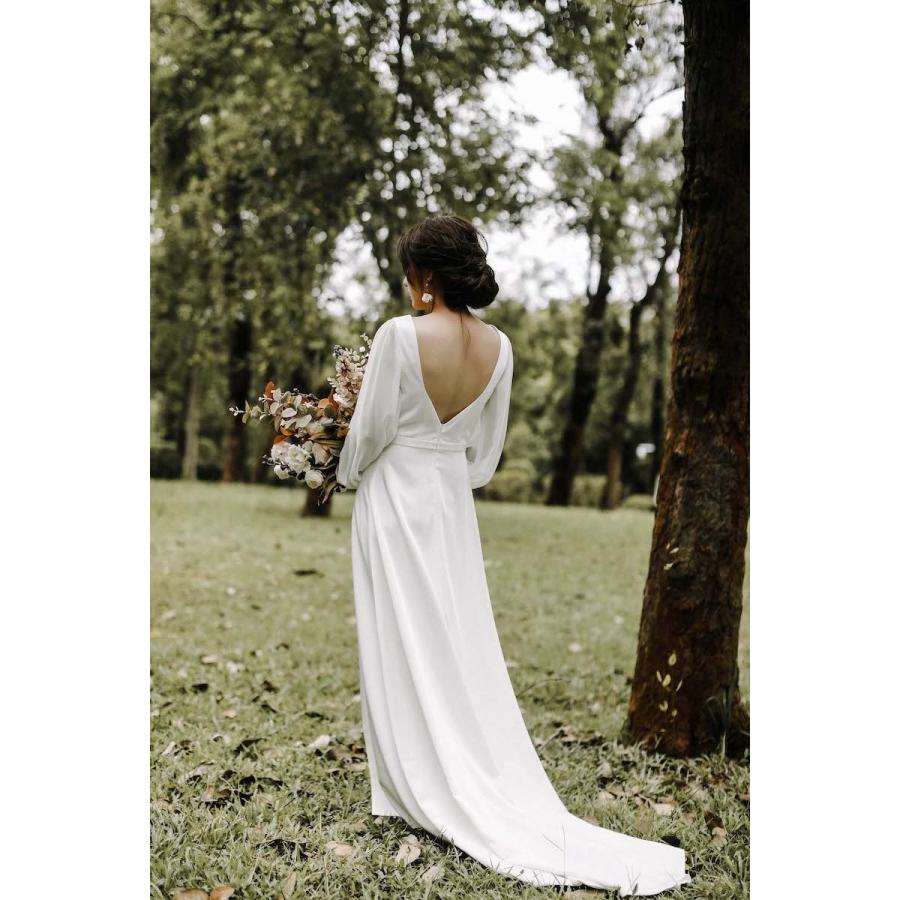 ウエディングドレス 購入 袖あり 白 二次会 安い エンパイア 花嫁