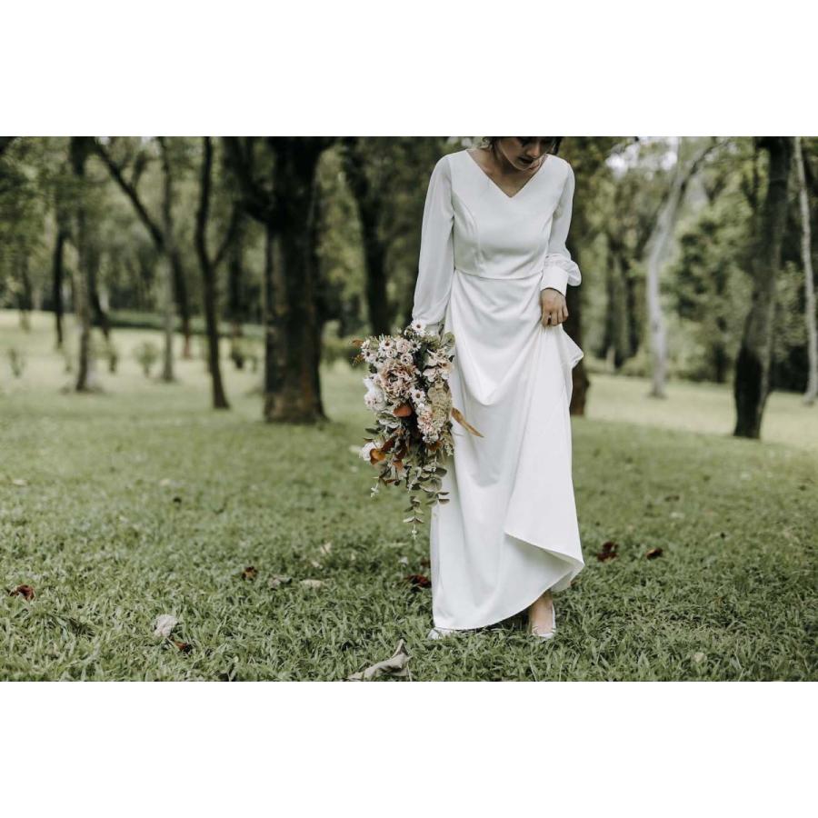 ウエディングドレス 二次会 袖あり 長袖 購入 白 花嫁 エンパイア