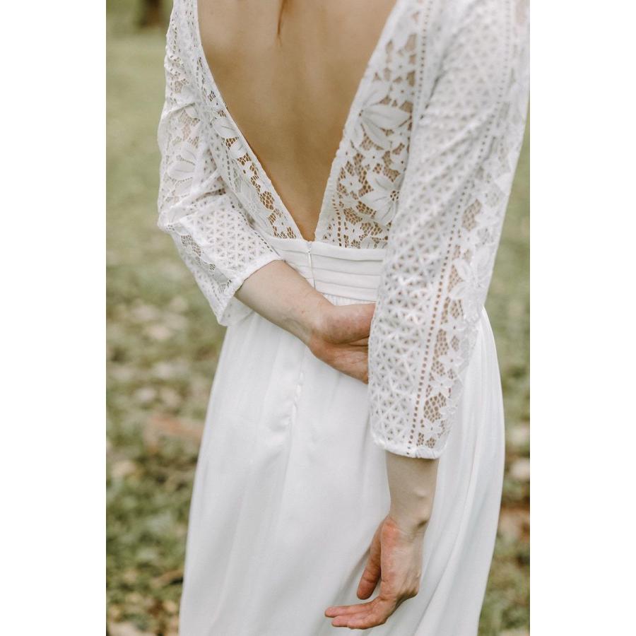 ウエディングドレス 購入 結婚式 二次会 レース aライン 背中