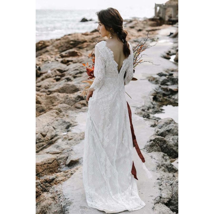 ウエディングドレス 購入 袖あり レース 白 結婚式 二次会 花嫁 披露宴