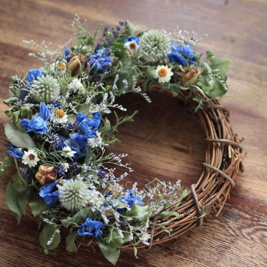 ＊Natural＊デルフィニウムとホワイトリース＊ドライフラワーリース flower wreath 