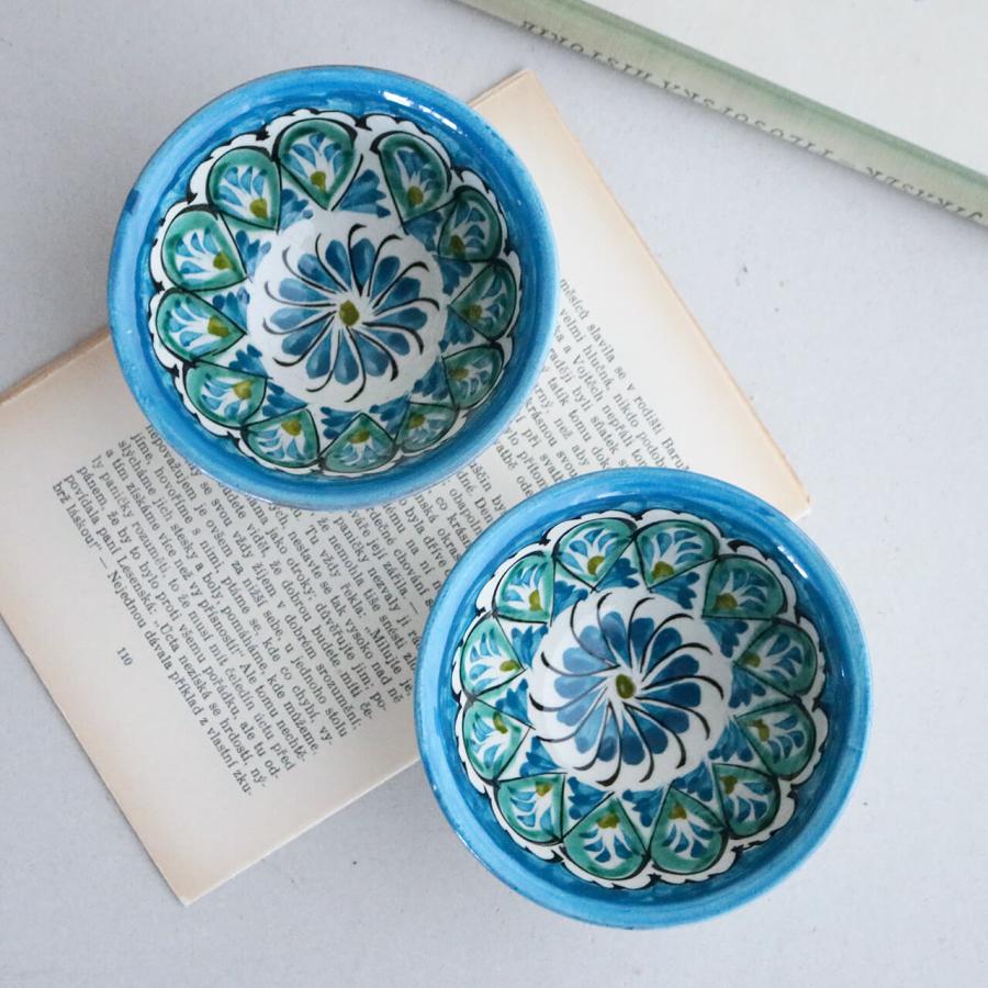 ウズベキスタン リシタン陶器 ボウル ブルー L ＊ おしゃれ ナチュラル