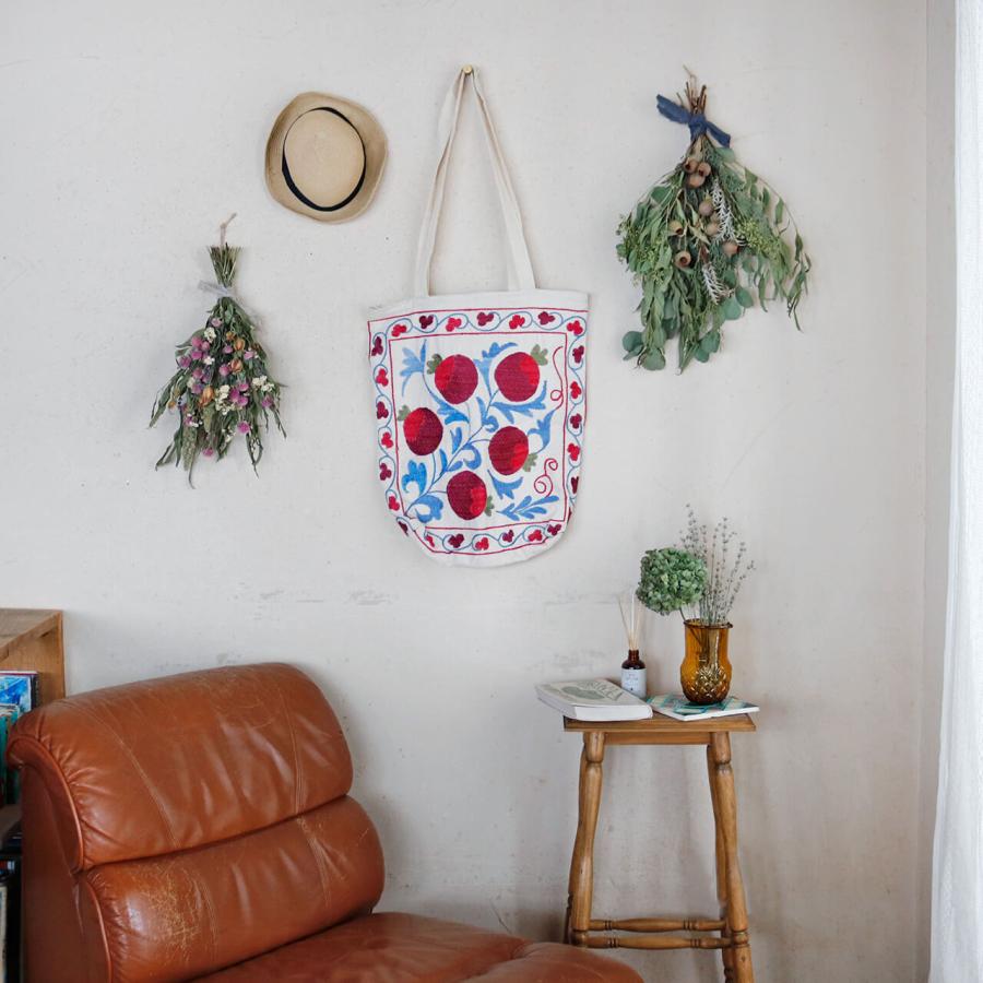 1点もの】スザニ刺繍 トート バッグ ザクロ レッド 系