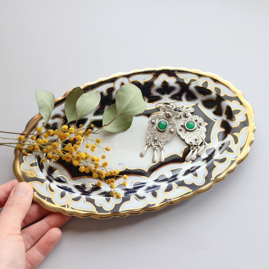 花柄オーバル皿 金縁付き ヘレンド ☆ヘレンドHEREND ヴィクトリアブーケ オーバルプレート 花柄金