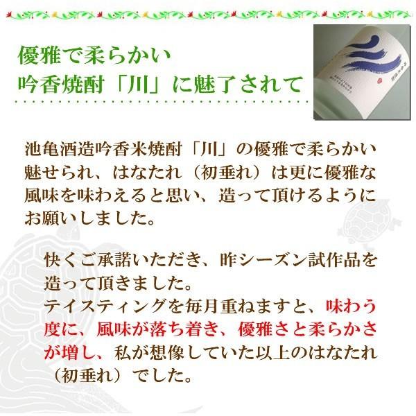 父の日 焼酎 米焼酎 ギフト 池亀　吟香(酒粕)焼酎　はなたれ（初垂れ） 無濾過  38゜R04BY【特別限定品】720ML （木箱入）｜hanatareya｜05