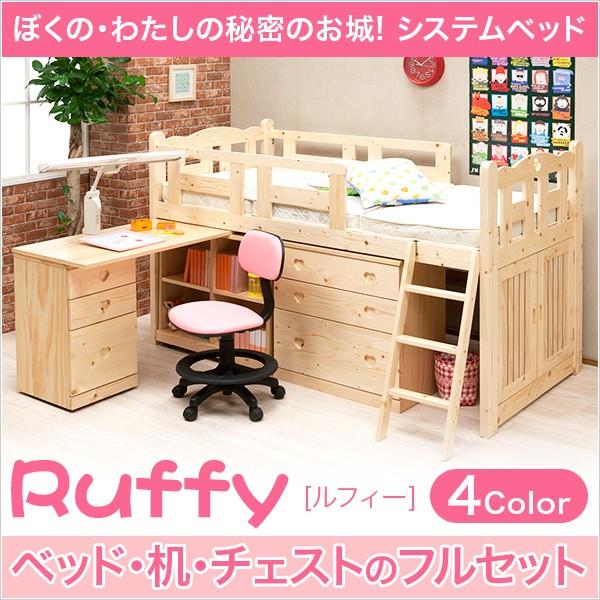 組み変え自由自在のシステムベッド【ルフィー-ruffy】システムベッド　学習机(30765円)