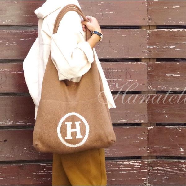 4色 大人気!Hロゴニットのショルダーバッグニットバッグ、巾着バッグ