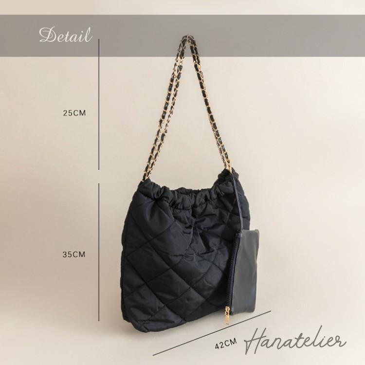 5色☆中綿キルティングトートバッグ・リボンチェーン付きbag065